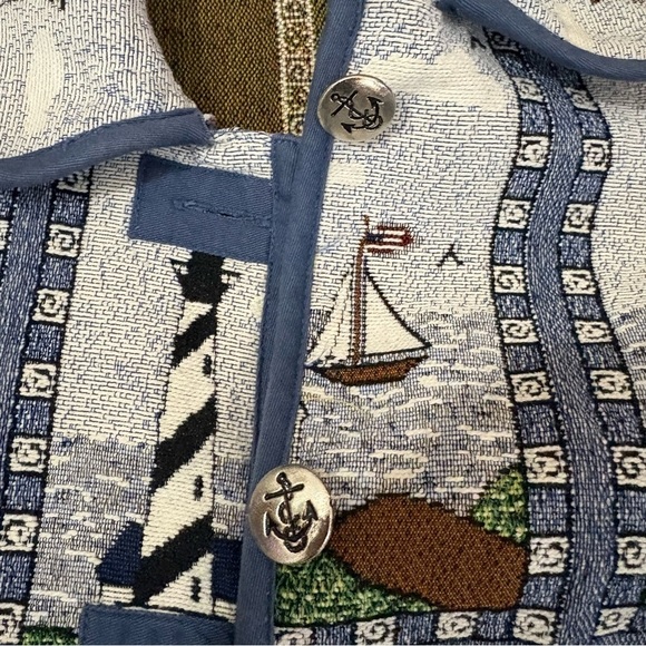 Vtg 90s Blair Nautical Sailboat Lighthouse Tapestry Jacket Lined Sz 2XL Coastal - Picture 13 of 14